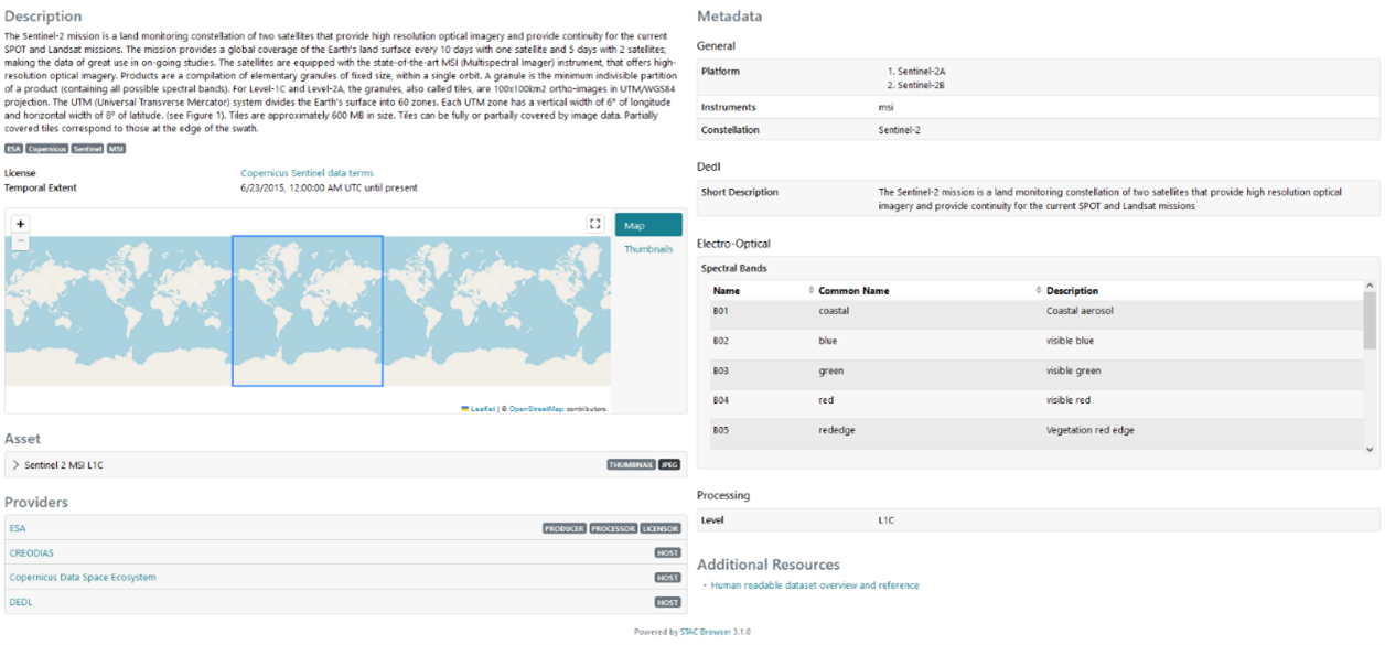 EO catalog metadata in STAC browser